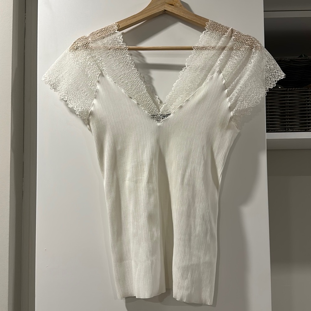 Maje white lace sleeve top